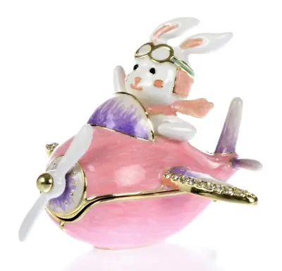 BUNNY FLYING PLANE Pilot Rabbit TRINKET BOX W/ Austrian Crystals By Keren Kopal • $119