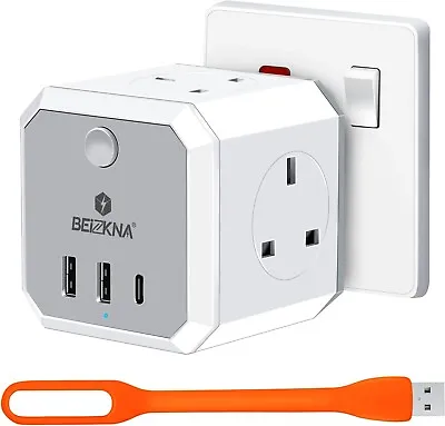 Plug Adapter With 3 USB 4 Way Multi Plug Extension USB C Wall Socket Adaptor 3 • £14.70