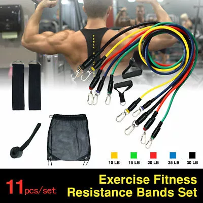 $15.75 • Buy 11 PCS Resistance Band Set Yoga Abs Exercise Fitness Tube Gym Home Workout Bands
