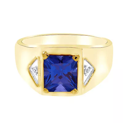 14K Yellow Gold Plated Simulated Blue Sapphire Diamond Accent Ring For Mens • $87.59