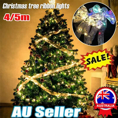 Christmas LED Tree Top Topper Ribbon Bow Light Up Bow Xmas Hanging Decoration YA • $10.96