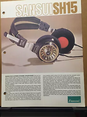 Vtg Sansui Catalog Insert ~ SH15 Headphones Spec Sheet ~ Original Brochure • $8.98