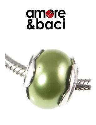 £14.99 • Buy AMORE & BACI 925 Sterling Silver SAGE GREEN FLOWER PEARL Charm Bead RRP £26