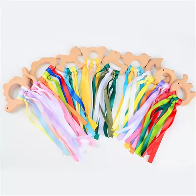 Wooden Ring Rainbow Ribbon Sensory Toys Baby Nursing Soother • £2.15