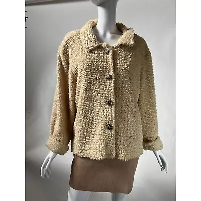 Diangela's Womens Vintage Sweater Jacket Beige Boucle Knit Buttons Collar 2XL • $27.99