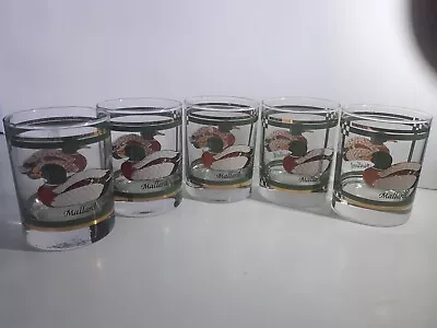 Vintage Libby Glasses Mallard Duck 4” H Bar Whiskey Lowball Set Of 5 • $29.97