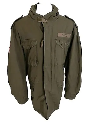S&T 75 M65 Field Jacket Men's Medium Regular Olive Green Patches US Army Style  • £39.51