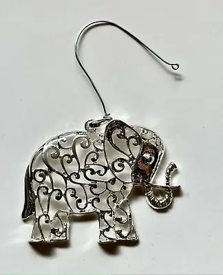 Christmas Ornament 2 1/2 X 2  Elephant Silver Tone Metal Filigree • $2.95