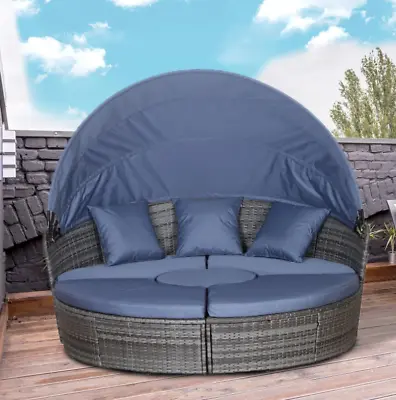 Large Rattan Sofa Set Garden Patio Furniture Wicker Round Table Day Bed Canopy • £389.90