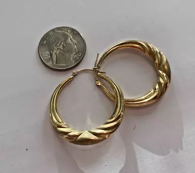 14k Vintage Gold Puffy Hoop Earrings 3.2 Grams Excellent BIN • $145