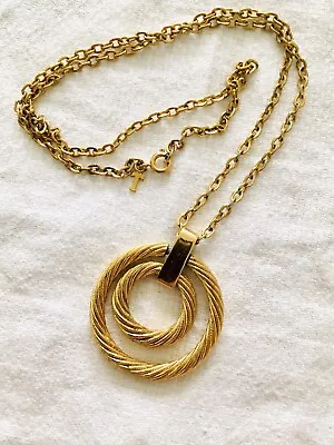 £15 • Buy Vintage 1960s Trifari Gold Tone Chain(22”) With Double Circle Pendant