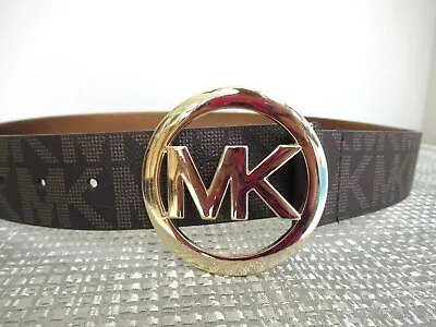 Michael Kors Women's MK Signature Monogram Logo Buckle Belt 553342 SZ: M Brown • $20