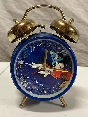 Vintage 90s DISNEY FANTASIA SORCERERS APPRENTICE Twin Bell Alarm Clock 6 1/2  • $12