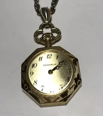 Vintage Caravelle Swiss Bulova 8235 Wind Up Pocket Watch With Chain Works • $120