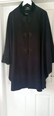 £19.99 • Buy Jacques Vert Black Wool & Cashmere Cape Coat Faux Fur Trim One Size