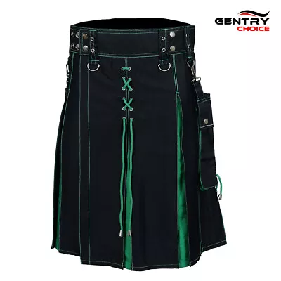 $52.19 • Buy Scottish Fashion Hybrid Kilt Black Green Pleated Highland Sports Utility Kilt