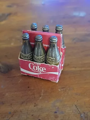 Vintage Mini Coca-Cola 6 Pack Of Goldtone Bottles ~ The Dynamic Wave Graphics • $12