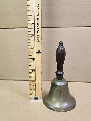 Vintage Brass School Bell Wooden Handle Dinner Bell Handheld Farm Bell • $22