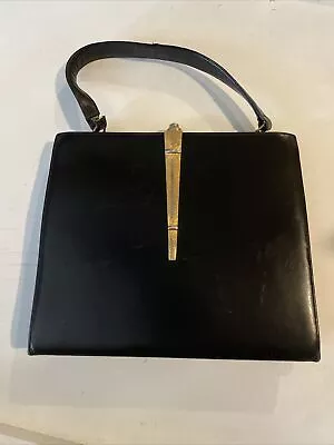 VTG Manon Black Leather Gold Accent Clutch • $250