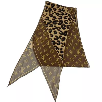 Louis Vuitton M72123 Silk Scarf Escharpe Monogram Leopard Brown Used From Japan • £169.54