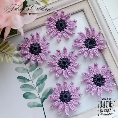 £4.80 • Buy 6 Handmade Crochet Purple Daisy Flowers Applique Scrapbooking Sewing Art & Craft