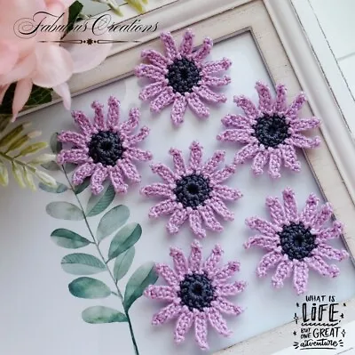 6 Handmade Crochet Purple Daisy Flowers Applique Scrapbooking Sewing Art & Craft • £5.19