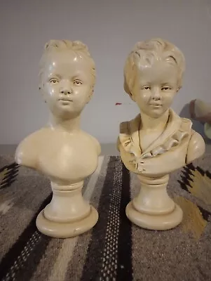 Vintage Marwal Chalkware Bust Of Louise Brongniart And Boy 9.5 Inch Tall  • $58.89