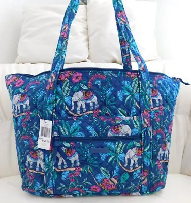 VERA BRADLEY Large Miller Travel Bag Tote - Kerala Elephants - Blue & Pink - NWT • $79.95