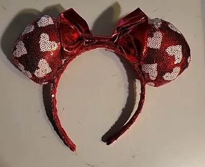 Disney Parks RED & White Sequin Red Bow Minnie Mouse Ears Headband Heart Costume • $12.49