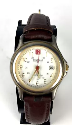 Coleman Watch Women Silver Tone Round Dial Date Leather Band New Battery Running • $18.95