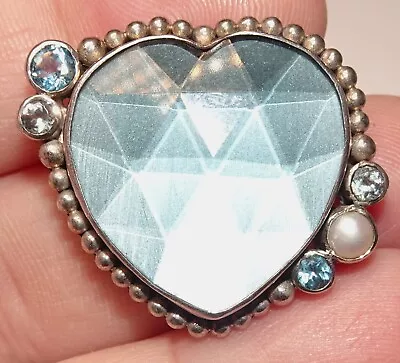 Mars & Valentine Echo Of The Dreamer Sterling Silver Blue Topaz Heart Pin • $59.99