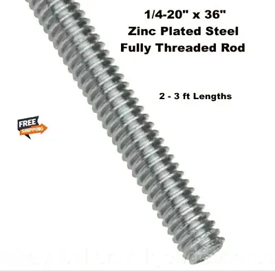 2 - All Thread Rod Threaded Rod  1/4-20  X 36  Zinc Plated Steel Coarse • $19.97