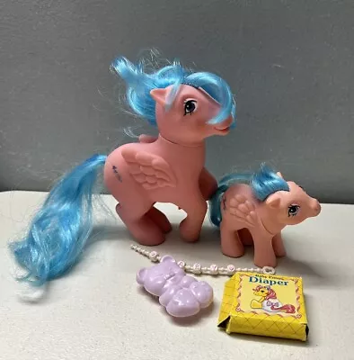 My Little Pony Vintage Lot Of 2 - Firefly & Baby Firefly G1 Pegasus + Accesories • $21.99