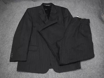 Paul Dione Suit Two Piece Set Mens Size 44R Charcoal Black Pinstripe Virgin Wool • $64.50