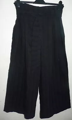 High Waisted Ultra Wide Cropped Black Trousers/culottes With Tie Belt By H&M 16 • £8