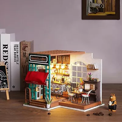 Rolife DIY Wooden Dolls House Kit Miniature Dolls House Simon's Coffee Xmas Gift • £39.99