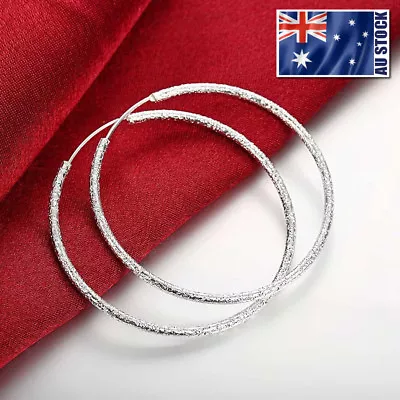 $5.99 • Buy Hoop Earrings 925 Sterling Silver Filled Frosted Large Round Drop Dangle Fashion