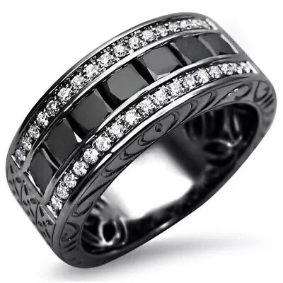 2Ct Princess Lab Created Black Diamond Men's Wedding Band 14K Black Gold Plated • $97.49