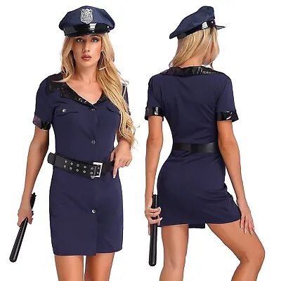 $25.37 • Buy Women's Policewoman Cosplay Costumes With Nightstick 4-Piece Cop Police Uniform