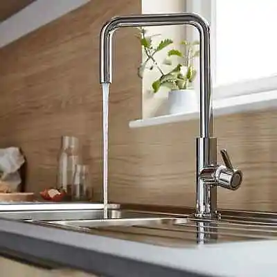 💖 GoodHome® Kamut Stainless Steel Effect Kitchen Side Lever Tap • £74.90