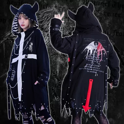 Visual Kei Anime Punk Caged Cambion Crucifix Button Front Horn Parka Coat JJ2450 • $74.80