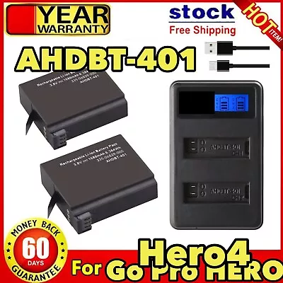 2 X AHDBT 401 Battery For Go Pro AHDBT-401 AHDBT401 GoPro 4 HD + Dual Charger • $43.60