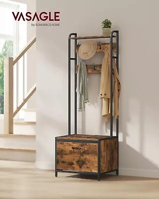 Coat Rack Shoe Storage Hall Tree Bench Rustic Brown And Classic Black HSR425B01 • £59.99