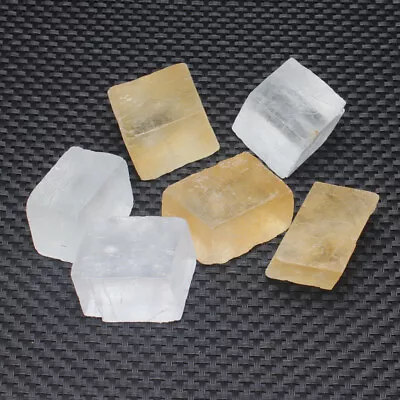 Optic White Yellow Calcite Natural Crystal Cubes Iceland Transparent Spar Ore • £4.48