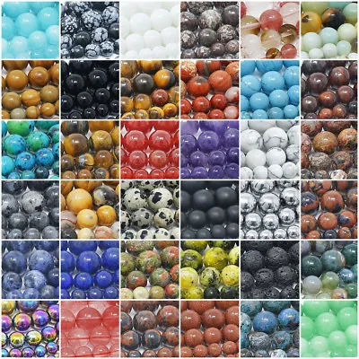 Natural Gemstone Beads Round Loose Wholesale 4mm 6mm 8mm 10mm 12mm 15.5  Strand • $6.98