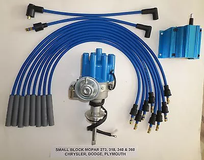 MOPAR 318 340 360 BLUE Small Female HEI Distributor + COIL +Spark Plug Wires USA • $156.81