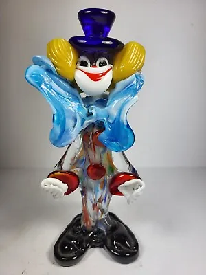 Lovely Vintage Murano Glass Clown Figure Red Buttons Blue Hat 9  Tall • £24.50
