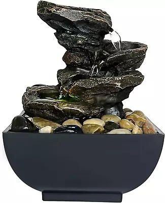 Tabletop Fountain Waterfall Meditation Function With LED Light 4-Tier Rock Wate • $39.88