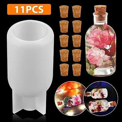 Creative Bottle Resin Silicone Mold With 10PCS Wooden Stoppers DIY Epoxy Moulds • $9.98