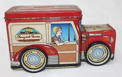 Vintage Cherrydale Farms Delivery Truck Tin Box Coin Bank With Rotating Wheels • $12